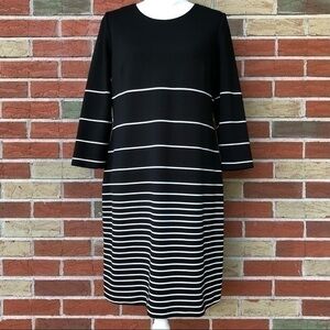 Calvin Klein Horizontal Striped Round Neck Black White Shift Dress 👗